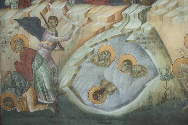 Calendar, St. Jermola, Serapion and Polyan thrown into the sea