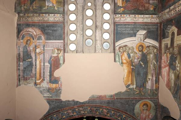 Christ reads books in the temple (left) and Peter said - You are the son of God (right)