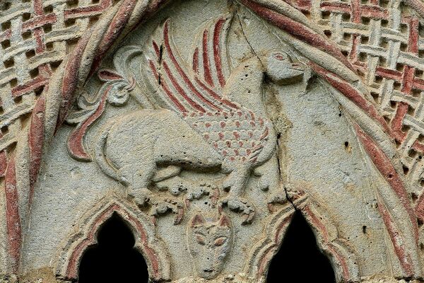 Bifora on the South chantry with a Representation of a Griffin, detail