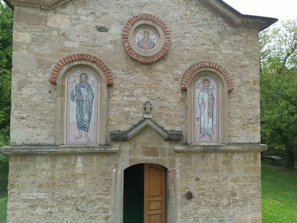 Part of the west facade of the church