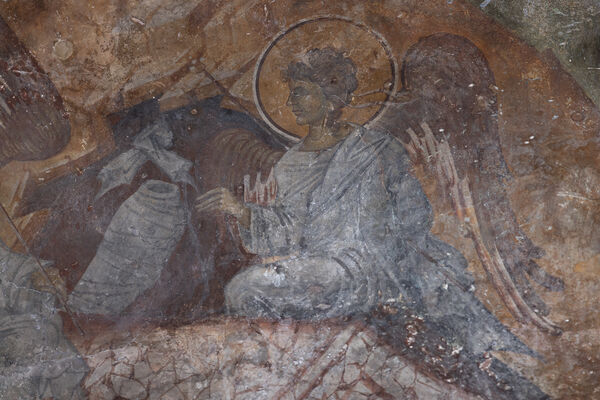 Myrrh-bearing women at the tomb of Christ, detail
