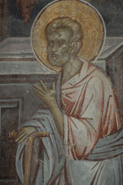 Joseph rebukes Mary and the Annunciation at the well, detail