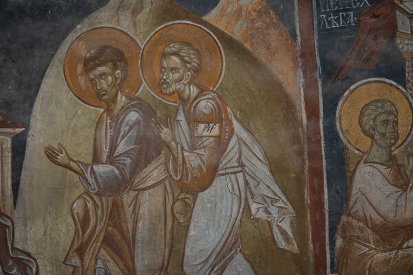 Luke and Cleopas with the Apostles, detail
