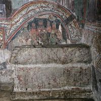 Fresco of the Burial Service, tomb and sarcophagus of Patriarch Joanikije