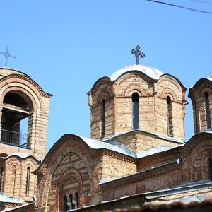 Bell-tower, south tympanum and domes, southeast view