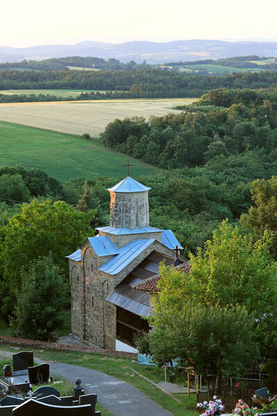 View of the Church and the Slopes of the Rudnik Mountain