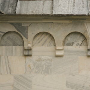 Blind arcades on the east facade of the south vestibule