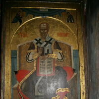 Icon of St.Nicholas with donor George, painted by Longin 1577.