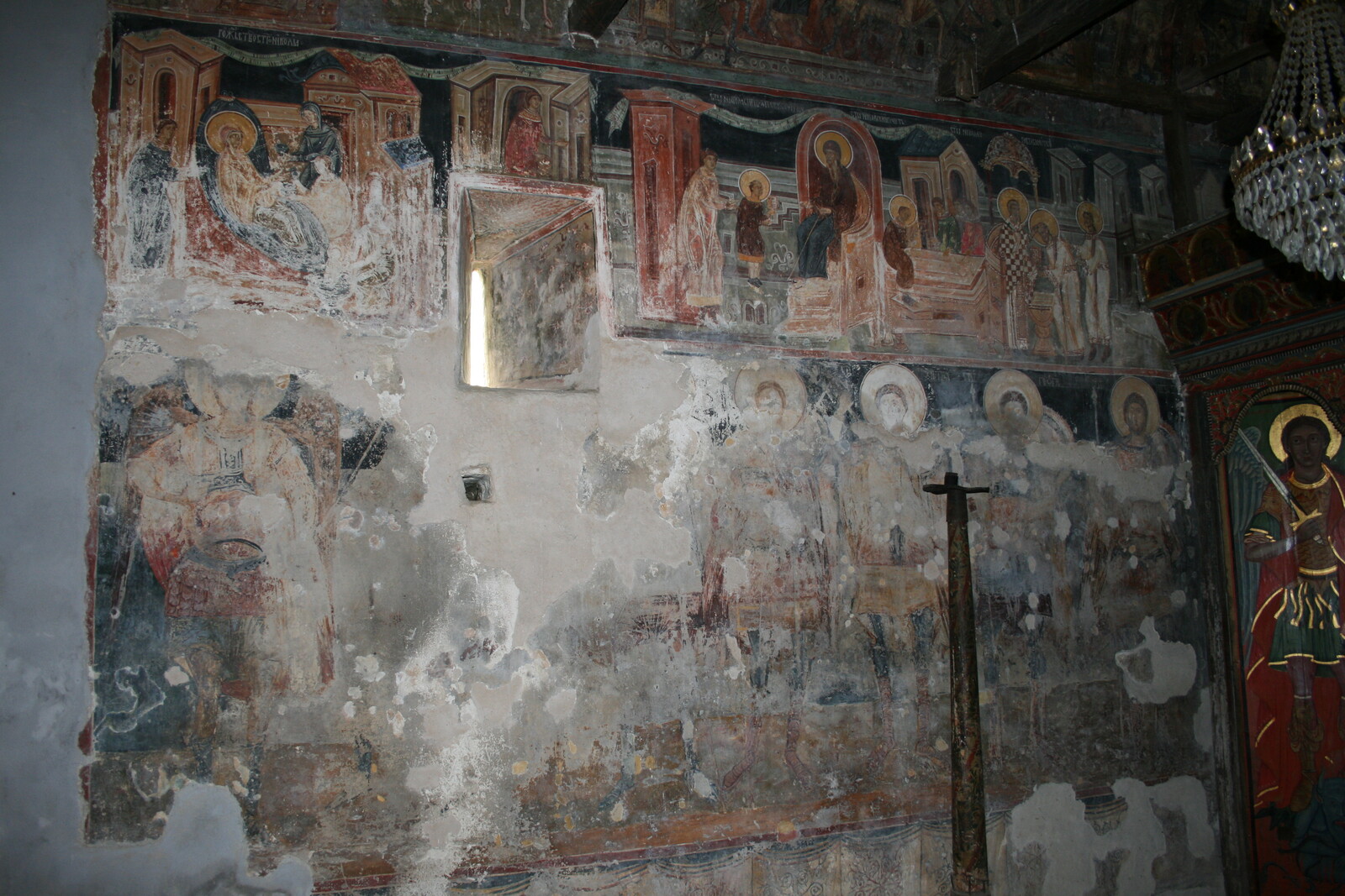 View of first and second register of north wall of nave